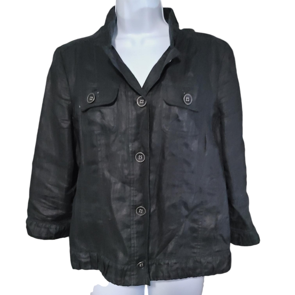 CHICO'S black linen button down shacket 8